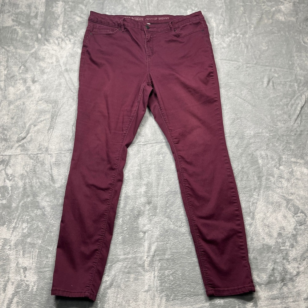 Joe Boxer Push-Up Skinny Pants Women Size 15 Burgundy Maroon Mid Rise Stretch